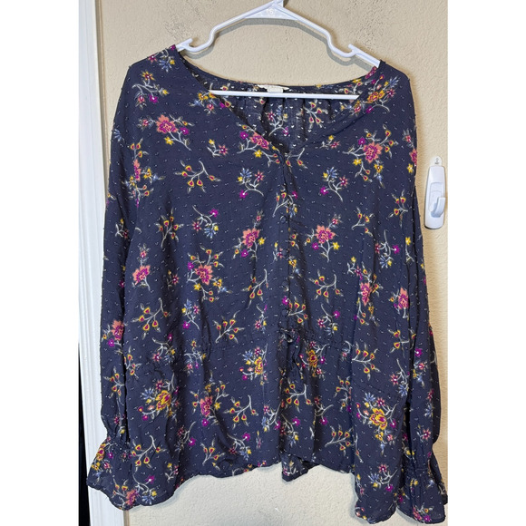 CASLON 3X Grey Floral Blouse Peasant Top Balloon Sleeve Romantic Cottagecore - Picture 1 of 8